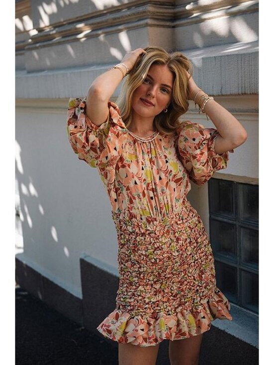By TiMo Dresses & Skirts - 🆕 By TiMo Shirred Smocked Ruffle Crepe Satin Mini Dress Floral Medium